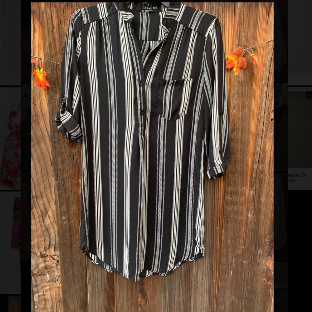 Timing self adjustable long sleeves striped tunic